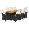 vidaXL Set Bistr&ograve; da Giardino 9 pz con Cuscini in Polyrattan Nero