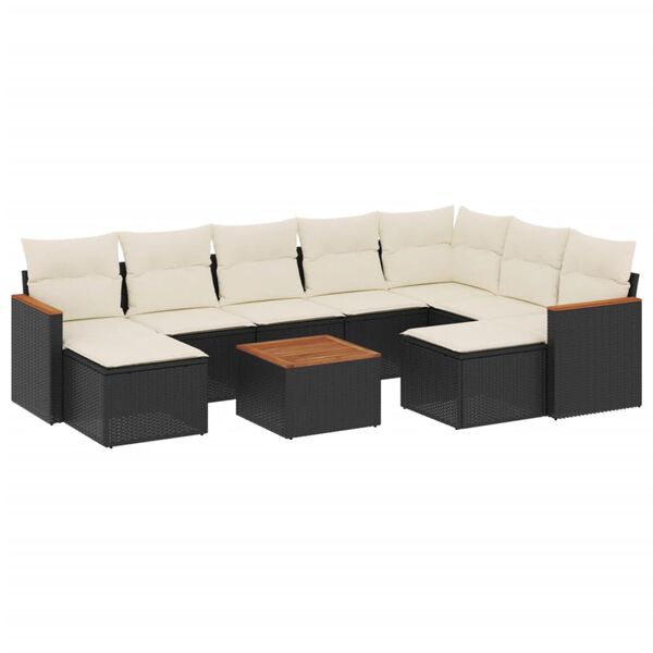 vidaXL Set Divani da Giardino 10pz con Cuscini in Polyrattan Nero