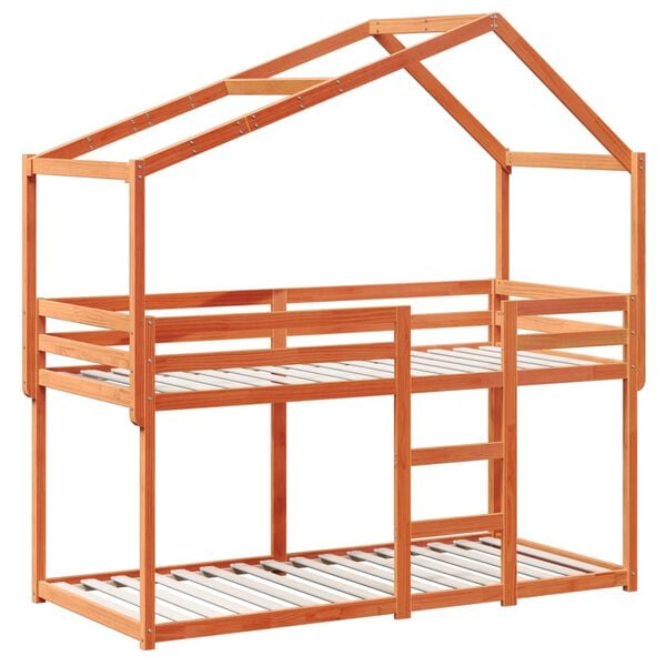 vidaXL Letto a Castello con Tetto Cera 90x200 cm Legno Massello Pino