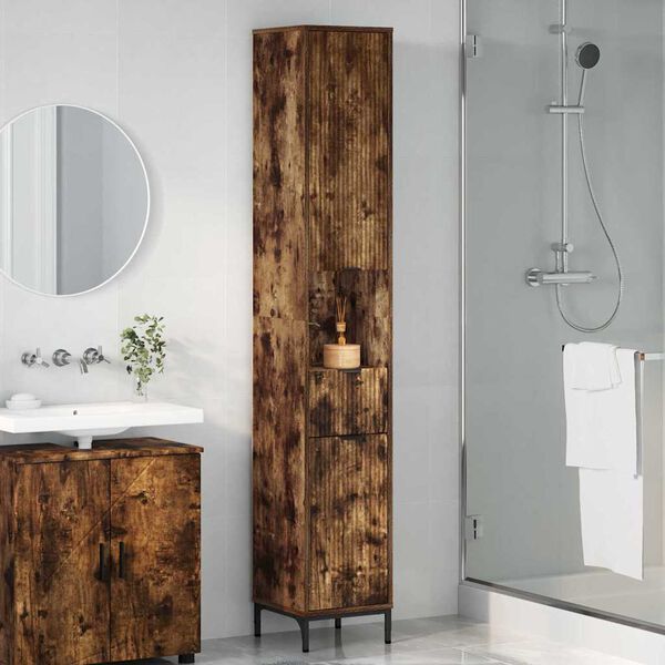 vidaXL Mobile da Bagno con cassetto Rovere fum&eacute; 31,5 x 33 x 190 cm