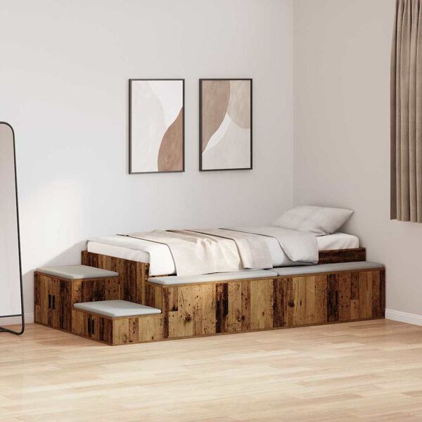 vidaXL Struttura letto con contenitore Legno vecchio 90 cm