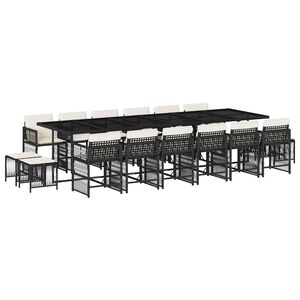 vidaXL Set da Pranzo da Giardino 17 pz con Cuscini Nero in Polyrattan