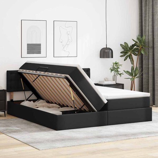 vidaXL Letto con contenitore e LED Nero 180 x 200 cm Pelle Sintetica