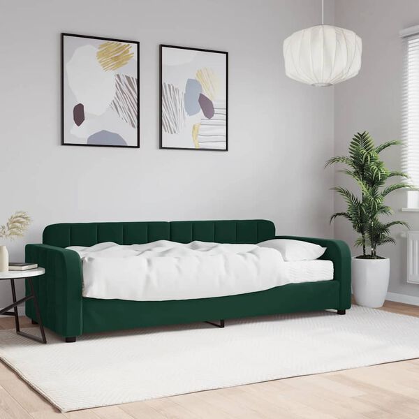 vidaXL Divano Letto con Materasso Verde Scuro 80x200 cm in Velluto