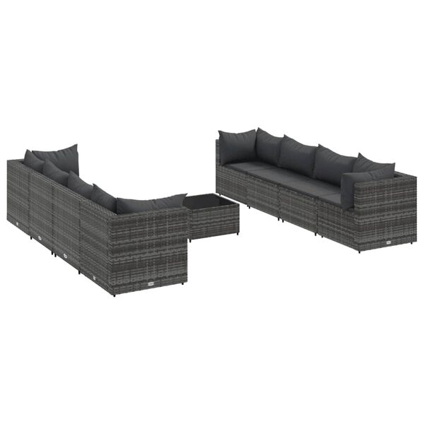 vidaXL Set Divani da Giardino 9 pz con Cuscini in Polyrattan Grigio