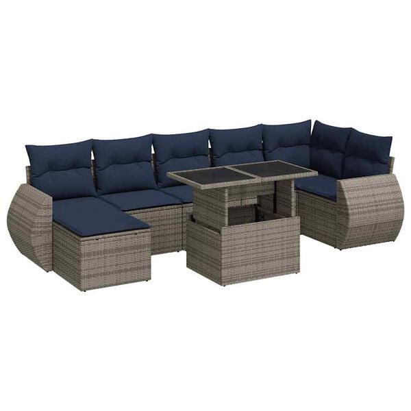 vidaXL Set Divano da Giardino 8pz con Cuscini Grigio Polyrattan Acacia