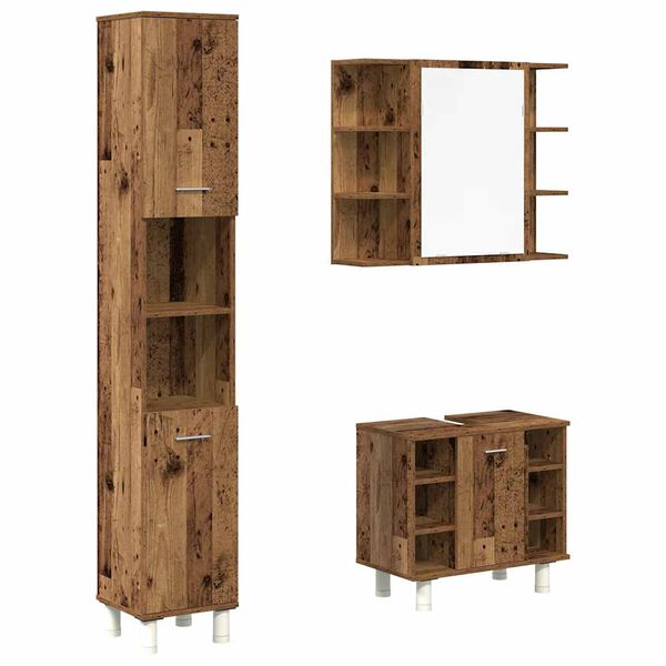 vidaXL Set Mobili da Bagno 3 pz Legno Antico in Legno Multistrato