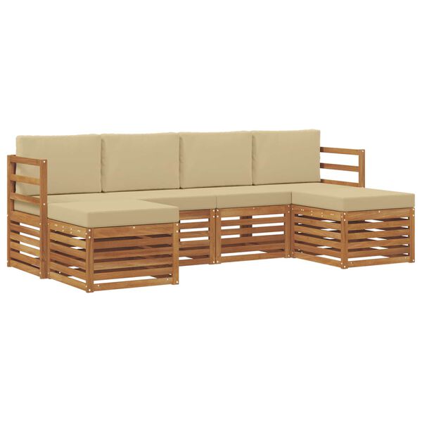 vidaXL Set divani 6 pcs Naturale e Beige Legno di Acacia Massello