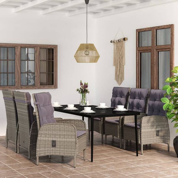 vidaXL Set da Pranzo da Giardino 7 pz con Cuscini Grigio e Nero