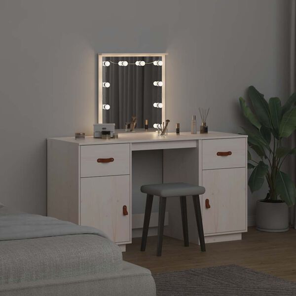vidaXL Set Toeletta con LED Bianco in Legno Massello di Pino