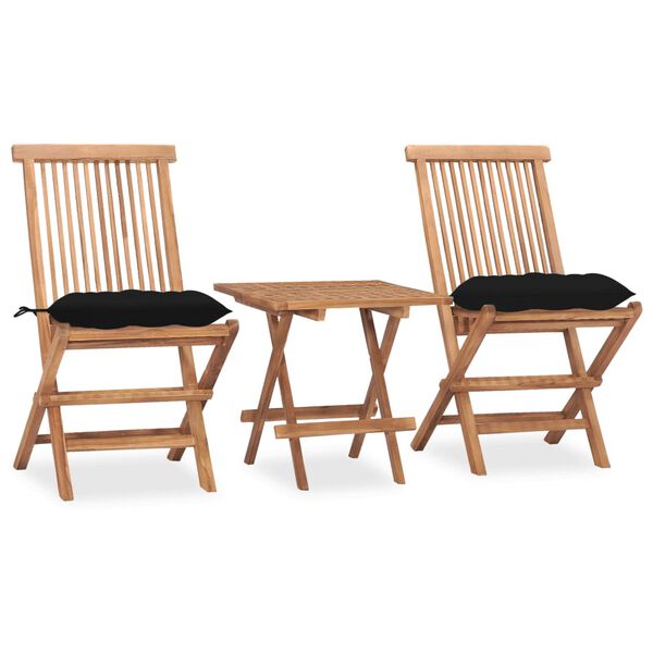 vidaXL Set da Pranzo Giardino Pieghevole 3 pz Cuscino Massello di Teak