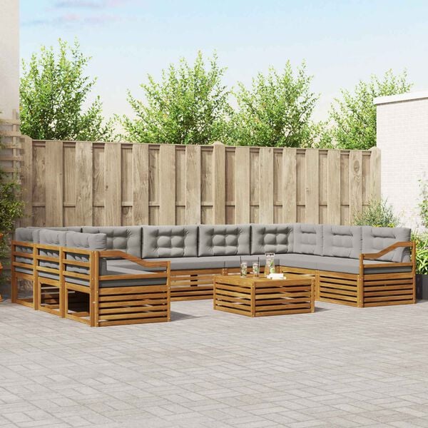 vidaXL Set divani con cuscino 10 pcs Grigio Naturale e Chiaro