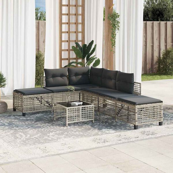 vidaXL Divani da Giardino ad Angolo 3 pz Cuscini Grigio in Polyrattan