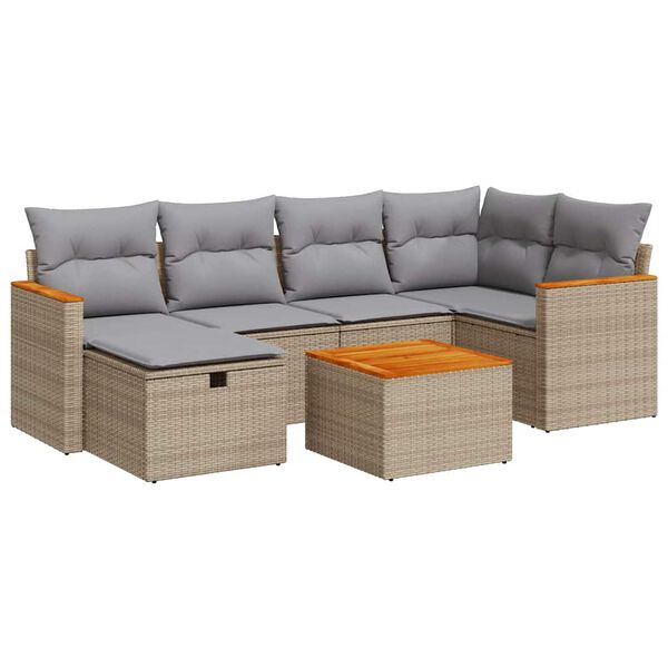 vidaXL Set Divani da Giardino 7 pz con Cuscini Beige in Polyrattan
