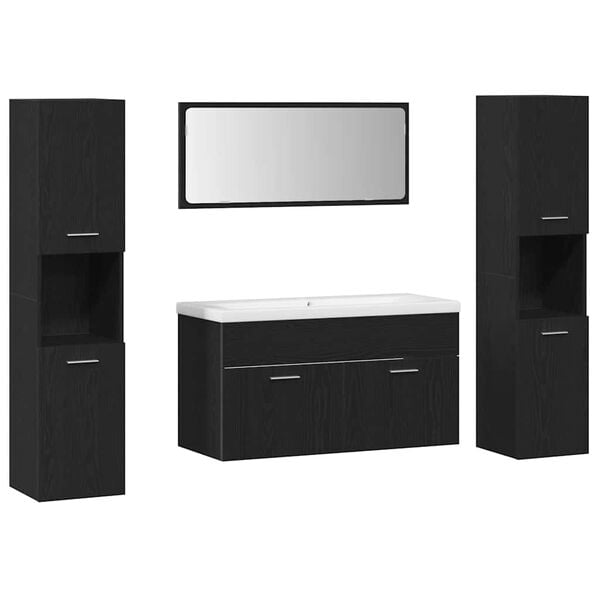 vidaXL Set di mobili per il bagno 4 pcs Rovere Nero Legno multistrato