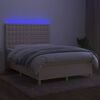 vidaXL Letto a Molle con Materasso e LED Crema 140x190 cm in Tessuto