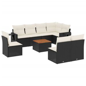 vidaXL Set Divani da Giardino 9 pz con Cuscini Nero in Polyrattan