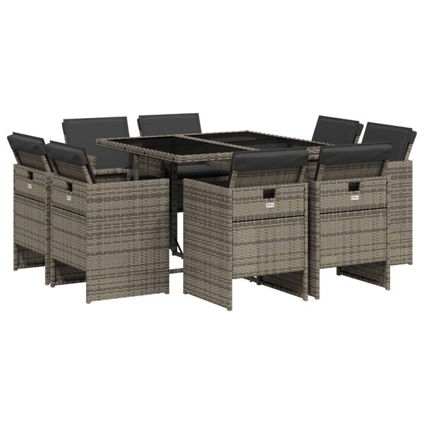 vidaXL Set da Pranzo da Giardino 9 pz con Cuscini in Polyrattan Grigio