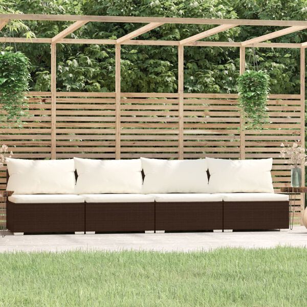 vidaXL Divano a 4 Posti con Cuscini in Polyrattan Marrone
