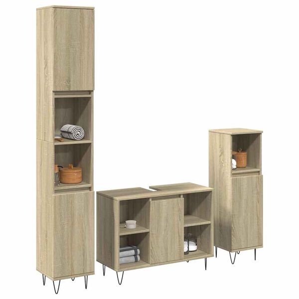 vidaXL Set Mobili da Bagno 3 pz Rovere Sonoma in Legno Multistrato