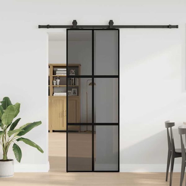 vidaXL Porta Scorrevole Set Ferramenta Nera 76x205 cm Vetro Temperato