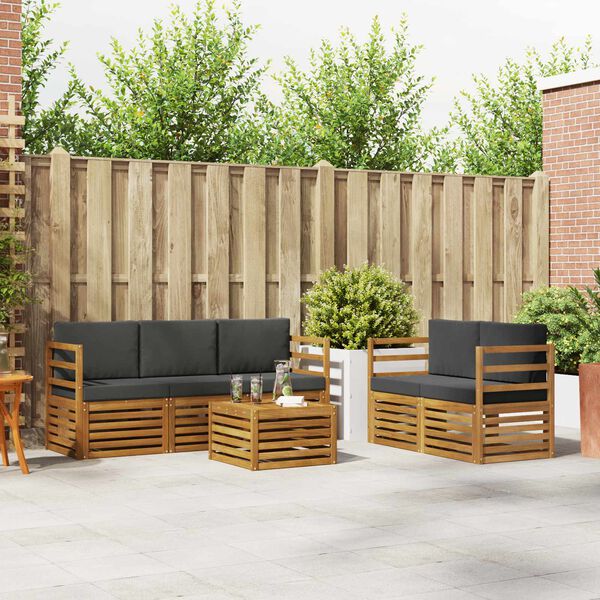 vidaXL Set divani 6 pcs Naturale e Antracite Legno di Acacia Massello