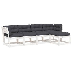vidaXL Set Divani Giardino 5pz con Cuscini Bianco Legno Massello Pino