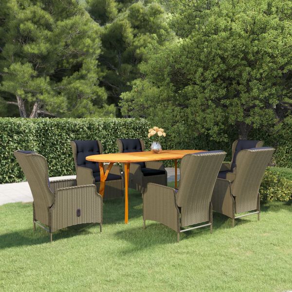 vidaXL Set Mobili da Pranzo per Giardino 7 pz Marrone