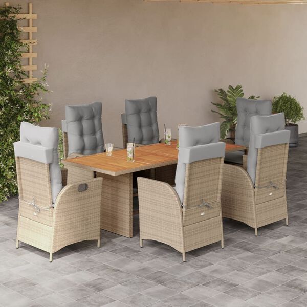 vidaXL Set Pranzo da Giardino 7 pz con Cuscini Beige Misto Polyrattan