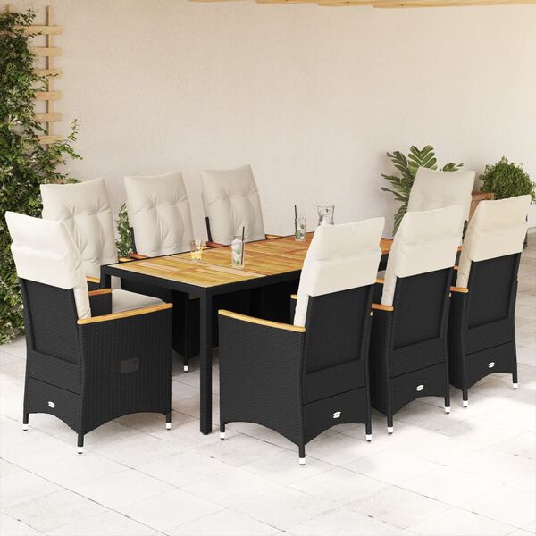 vidaXL Set da Pranzo da Giardino 9 pz con Cuscini Nero in Polyrattan