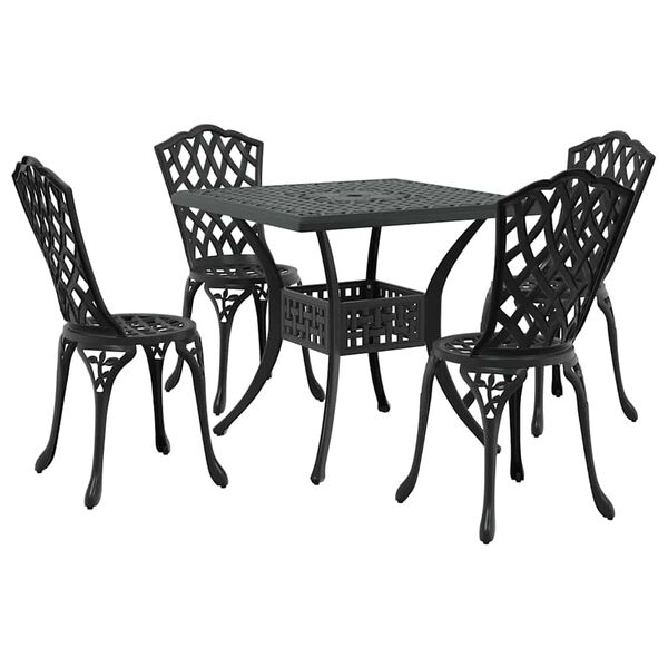 vidaXL Set di Tavolo da Giardino 5 pcs Nero Alluminio pressofuso