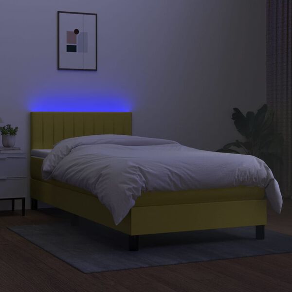 vidaXL Letto a Molle con Materasso e LED Verde 80x200 cm in Tessuto