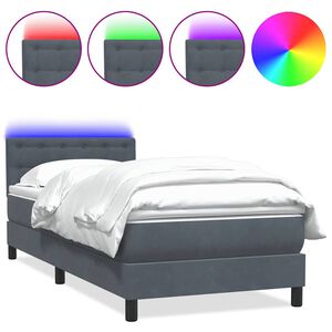 vidaXL Letto a Molle con Materasso e LED Grigio Scuro 90x220 cm Velluto