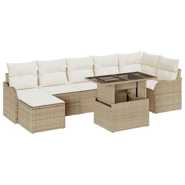 vidaXL Set Divano da Giardino con cuscino 8 pcs Beige Poly Rattan