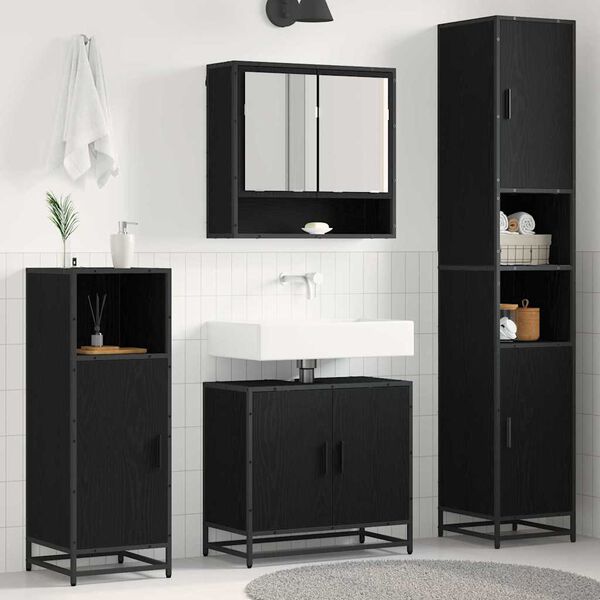 vidaXL Set di mobili per il bagno 4 pcs Rovere Nero Legno multistrato