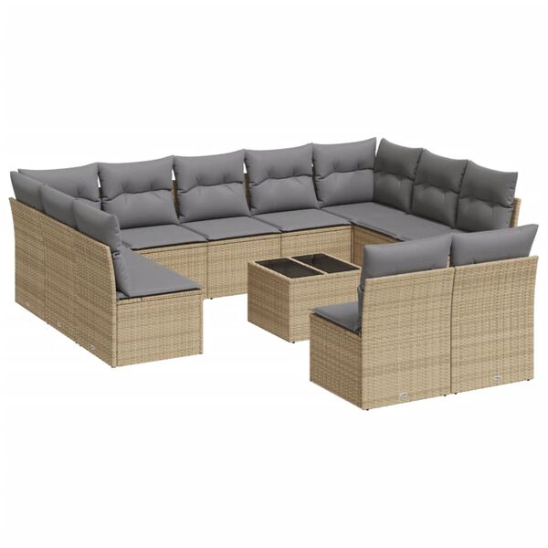 vidaXL Set Divani da Giardino 12 pz con Cuscini Beige in Polyrattan