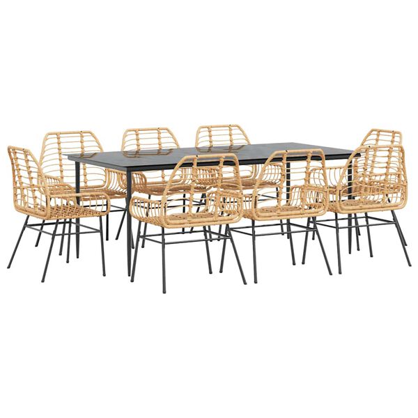 vidaXL Set da Pranzo da Giardino 9 pz Polyrattan Vetro