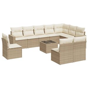 vidaXL Set Divani da Giardino 11 pz con Cuscini Beige in Polyrattan