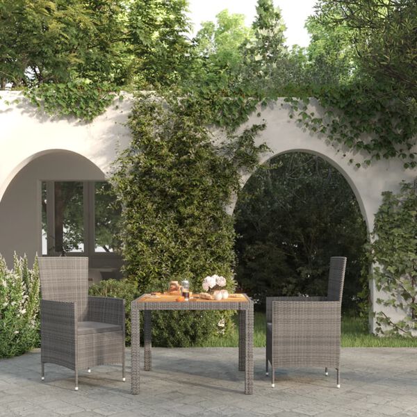 vidaXL Set da Pranzo per Esterni 3 pz con Cuscini in Polyrattan Grigio