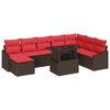 vidaXL Set di divani 9 pz Marrone e Rosso polyrattan