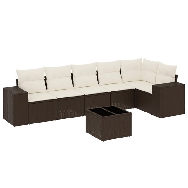 vidaXL Set Divani da Giardino 7 pz con Cuscini Marrone in Polyrattan