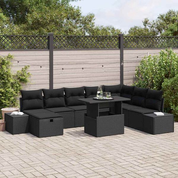 vidaXL Set Divano da Giardino 11 pcs Nero Poly Rattan