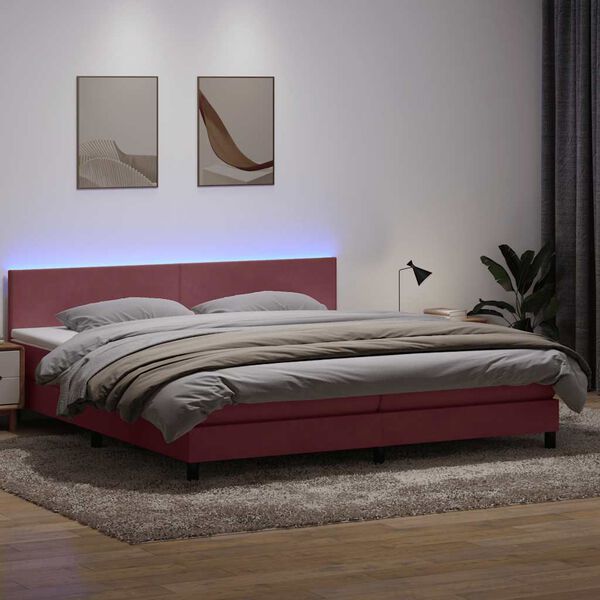 vidaXL Letto a Molle con Materasso e LED Rosa 200x210 cm in Velluto
