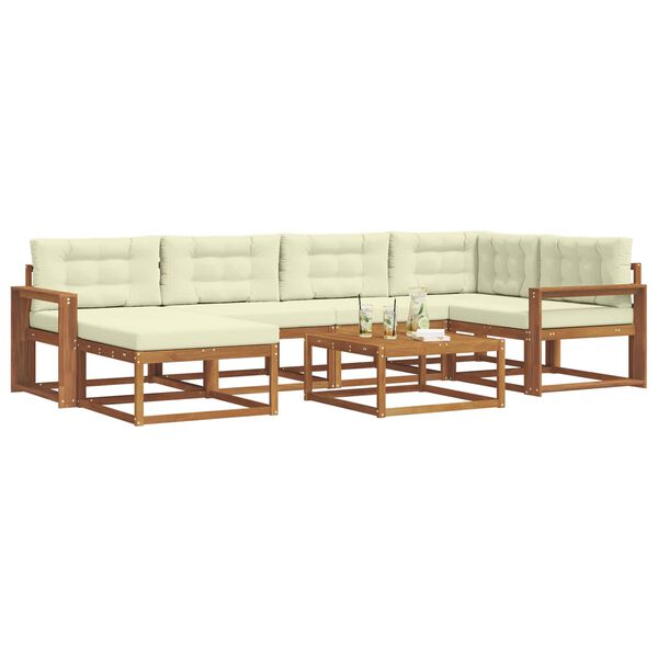 vidaXL Set di divani da esterno con cuscino 7 pcs Naturale e Crema