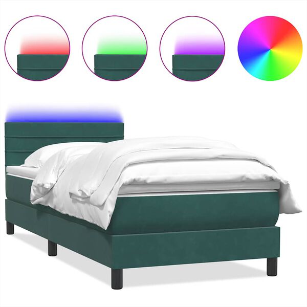 vidaXL Letto a Molle con Materasso e LED Verde Scuro 90x220 cm Velluto