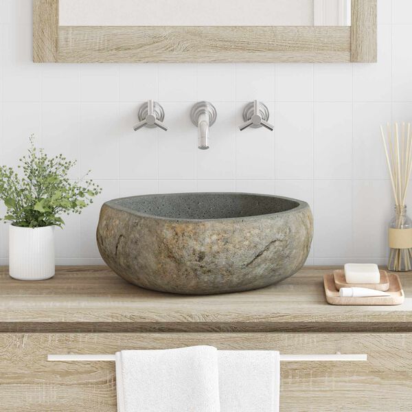 vidaXL Basin in pietra fluviale Grigio chiaro 45 x 35 x 15 cm