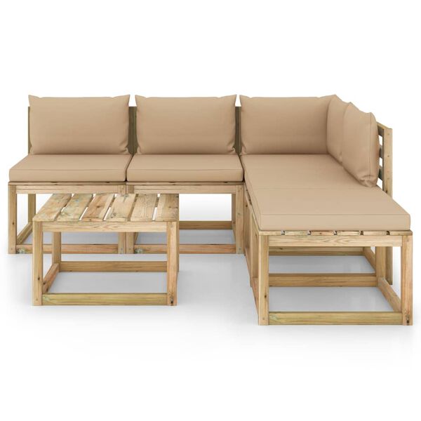 vidaXL Set Salotto da Giardino 6 pz con Cuscini Beige