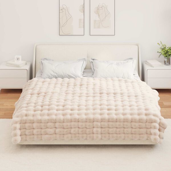 vidaXL Coperta in Pelliccia di Coniglio Finta Beige 150 x 220 cm