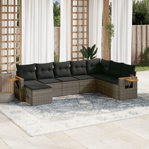 vidaXL Set Divano da Giardino 8 pz con Cuscini Grigio in Polyrattan