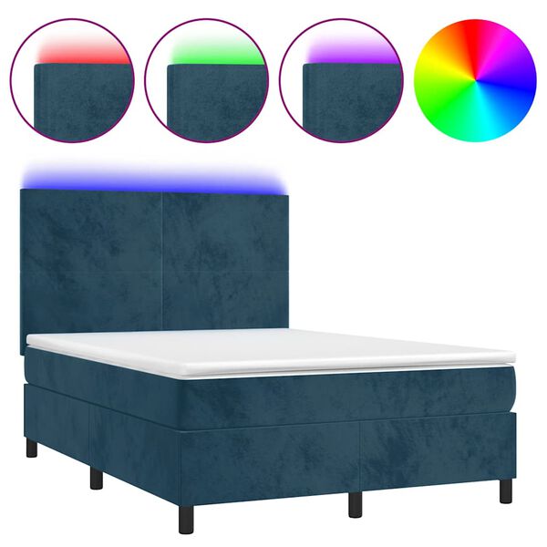 vidaXL Letto a Molle con Materasso e LED Blu Scuro 140x200 cm